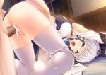  anus aqua_eyes armor ass bed brave_girl_ravens cum erect_nipples game_cg ima_kontio night nude panty_pull penis pussy pussy_juice sex sky tagme_(artist) thighhighs tree uncensored white_hair 