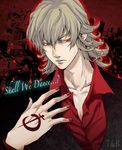  blonde_hair dark_persona formal kkkrrrooo male_focus nail_polish ouroboros ourobunny red_eyes solo suit tattoo tiger_&amp;_bunny 