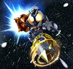  bad_id bad_pixiv_id chibi denji drill glowing glowing_eyes kamen_rider kamen_rider_fourze kamen_rider_fourze_(series) male_focus rocket solo space 