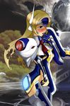  arc_system_works blazblue blonde_hair blue_eyes blush headdress long_hair masturbation mu-12 solo tongue 