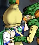  blush byoin cell_(dragon_ball) crossover dragon_ball green_hair kochiya_sanae long_hair school_uniform touhou vore 