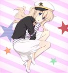  :o bad_id bad_pixiv_id blonde_hair blue_eyes eyebrows hat k-on! kotobuki_tsumugi listen!! long_hair lying ma-y on_side peaked_cap sleeves_rolled_up solo 