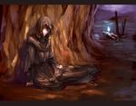  black_hair corpse dark_souls kokutan_kitsunen letterboxed quelaana_of_izalith red_eyes robe sitting solo souls_(from_software) 