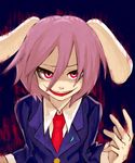  absurdres animal_ears aura bunny_ears clothes_pin evil eyelashes highres lavender_hair lunarian necktie red_eyes reisen short_hair smile smirk solo touhou 