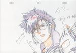  artist_request color_trace cosplay fingerless_gloves glasses gloves guitar highres instrument macross macross_7 macross_frontier macross_frontier:_sayonara_no_tsubasa male_focus mikhail_buran nekki_basara parody pointy_ears production_art sketch solo spoilers 