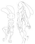 2017 anthro breasts butt female fur guoh lagomorph mammal monochrome nipples nude paws rabbit rear_view ruby_(rq) ruby_quest simple_background sitting sketch solo standing white_background 