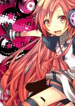  android bad_id bad_pixiv_id belt cuffs doll_joints dress gloves headset long_hair multicolored multicolored_eyes open_mouth red_hair sf-a2_miki shiomizu_(swat) smile solo star striped striped_legwear thighhighs vocaloid 