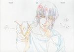  aircraft airplane apple artist_request color_trace food fruit headband highres long_hair macross macross_frontier macross_frontier:_sayonara_no_tsubasa male_focus production_art saotome_alto sketch solo 