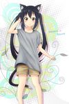  animal_ears black_hair brown_eyes cat_ears cat_tail highres hiroki_eiki k-on! long_hair nakano_azusa solo tail twintails 