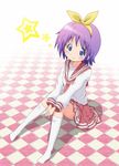  bad_id bad_pixiv_id blue_eyes checkered checkered_floor hal_(pixiv2042201) highres hiiragi_tsukasa lucky_star purple_hair ryouou_school_uniform school_uniform serafuku short_hair socks solo 