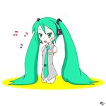  amputee blush green_eyes green_hair hatsune_miku microphone musical_note necktie quadruple_amputee singing tagme twintails vocaloid 