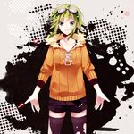  goggles goggles_on_head green_eyes green_hair gumi hatsuko jinsei_reset_button_(vocaloid) md5_mismatch short_hair shorts smile solo thighhighs vocaloid 