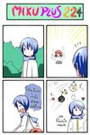  &gt;_&lt; 1girl 4koma :x angry_birds animal_ears bird blue_eyes blue_hair bomb bomb_(angry_birds) cat_ears catstudioinc_(punepuni) chuck_(angry_birds) closed_eyes comic dress dropping egg flapping highres kaito matilda_(angry_birds) open_mouth original puni_(miku_plus) red_(angry_birds) red_hair running scarf shirt smile thai translated vocaloid white_dress 