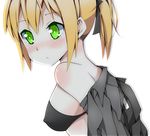  artoria_pendragon_(all) bad_id bad_pixiv_id blonde_hair bra breasts covered_nipples fate/stay_night fate_(series) green_eyes hair_ribbon highres lingerie ponytail ribbon saber small_breasts solo underwear undressing zen_o 