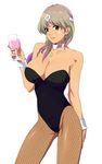  alcohol bad_id bad_pixiv_id bare_shoulders black_eyes breasts choker circlet cleavage cup dragon_quest dragon_quest_iv drinking_glass earrings fishnet_pantyhose fishnets gradient_hair jewelry large_breasts leotard manya multicolored_hair necklace pantyhose reiken simple_background solo strapless wine wine_glass wrist_cuffs 