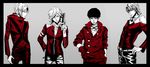  akira bad_id bad_pixiv_id barnaby_brooks_jr belt color_connection crossover glasses gloves gun high_contrast highres jacket jumpsuit kaneda_shoutarou male_focus multiple_boys persona persona_2 red_jacket romeothedope shin_megami_tensei shin_megami_tensei_i spot_color studded_belt suou_tatsuya tiger_&amp;_bunny weapon yuji_(shin_megami_tensei) 