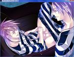  2boys censored handjob jail jewelry lucky_dog male male_focus masturbation multiple_boys necklace outdoors pants_down penis prison purple_hair shirt sitting striped striped_shirt watching yaoi 