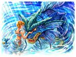  ass bikini gen_1_pokemon green_eyes gyarados horsea kasumi_(pokemon) kiwakiwa midriff orange_hair pokemon pokemon_(creature) pokemon_(game) pokemon_rgby short_hair side-tie_bikini side_ponytail swimsuit water 