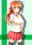  blue_eyes diesel-turbo original ponytail red_hair skirt solo taut_clothes thighhighs w 