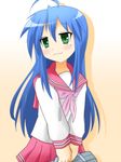  :3 ahoge bad_id bad_pixiv_id bag blue_hair green_eyes izumi_konata long_hair lucky_star mkt_(50r50r) mole mole_under_eye pink_neckwear ryouou_school_uniform school_uniform serafuku solo 