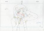  artist_request blush color_trace food highres macross macross_frontier macross_frontier:_itsuwari_no_utahime microphone nattou one_eye_closed production_art ranka_lee sketch smile solo sweat 
