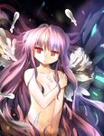  collarbone covering covering_breasts culter feathers highres jitome long_hair nude pink_hair red_eyes seihou shuusou_gyoku solo very_long_hair vivit_(erich's_daughter) wings 