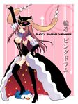  agekichi_(heart_shape) animal_hat arm_up bad_id bad_pixiv_id bird black_legwear boots breasts brown_hair cleavage dress hand_on_hip hat long_hair mawaru_penguindrum medium_breasts penguin penguin_2-gou pink_eyes princess_of_the_crystal takakura_himari thigh_boots thighhighs 