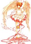  angel_wings aqua_eyes bad_id bad_pixiv_id brown_hair cardcaptor_sakura choker full_body hoshi_no_tsue kinomoto_sakura magical_girl petals pink_choker ribbon short_hair short_twintails single_thighhigh solo standing star star_choker thighhighs twintails two_side_up wand wings xiongmaojun115 