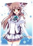  animal_ears bad_id bad_pixiv_id blush brown_eyes brown_hair cat_ears highres long_hair mashiroiro_symphony pan-nya personification raiou school_uniform thighhighs 