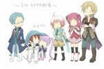  3girls asbel_lhant blue_hair blue_shirt brown_hair cheria_barnes crossed_arms gloves hubert_ozwell malik_caesars multicolored_hair multiple_boys multiple_girls pascal purple_hair red_hair scarf shigusa shirt smile sophie_(tales) tales_of_(series) tales_of_graces twintails uniform 