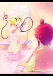  back bathroom bathtub blonde_hair blue_eyes fuuro_(pokemon) hair_ornament headphones kamitsure_(pokemon) letterboxed mirror multiple_girls naoto_(yandereheaven) nude pokemon pokemon_(game) pokemon_bw red_hair reflection showering sitting washing water 