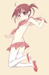  armpits ass bad_id bad_pixiv_id flat_ass jumping monochrome saki school_uniform sketch skirt solo thighhighs tokumi_yuiko topless usuzumi_hatsumi white_legwear 