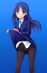  blazer blue blue_eyes blue_hair crotch_seam highres jacket long_hair norizou_type-r original panties panties_under_pantyhose pantyhose school_uniform skirt skirt_lift solo thighband_pantyhose underwear 