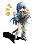 arms_up blue_hair boots breasts full_body green_eyes large_breasts long_hair open_mouth shadow solo sylpheed white_background yui_tooru zero_no_tsukaima 