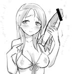  bare_shoulders bikini_top blush breasts censored covered_nipples dildo embarrassed greyscale long_hair medium_breasts minna-dietlinde_wilcke monochrome mozu_(peth) nipples pointless_censoring rocket smile solo strike_witches world_witches_series 