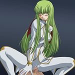  1girl c.c. cc censored code_geass danna eyes_closed girl_on_top green_hair highres long_hair no_panties on_top open_mouth sex spread_legs teeth tongue vaginal 