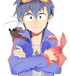  black_eyes blue_hair boota crossed_arms drawr goggles goggles_on_head male_focus simon smile solo tengen_toppa_gurren_lagann younger 