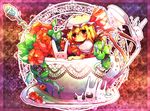  apple bad_id bad_pixiv_id blonde_hair flandre_scarlet flower food fruit hat nanahamu red_eyes solo touhou wings 