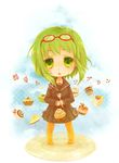  :o cake chibi eyewear_on_head food fork glasses green_eyes green_hair gumi konaosiroi orange_legwear pantyhose plate short_hair solo tears vocaloid yowamushi_mont-blanc_(vocaloid) 