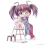  apron atomix easel messy paint paintbrush painting palette purple_eyes twintails 
