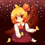  ascot bad_id bad_pixiv_id bird blonde_hair blush bow chick hair_bow hair_ribbon nanahamu open_mouth red_eyes ribbon rumia solo touhou 