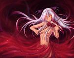  1girl atomix demon_girl instrument silver_hair solo violin yellow_eyes 