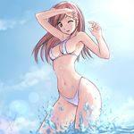  1girl atomix bikini brown_hair purple_eyes solo swimsuit 