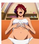  belly crop_top eyes_closed fang highres kiddy_girl-and kiddy_grade multicolored_hair navel open_mouth panties red_hair rubis short_hair tank_top underwear white_panties 