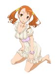  anjou_naruko ano_hi_mita_hana_no_namae_wo_bokutachi_wa_mada_shiranai. barefoot breasts cleavage dress fujimoto_satoru kneeling medium_breasts solo twintails 