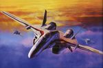  absurdres aircraft airplane cloud dusk flying highres jet luca_angeloni macross macross_frontier mecha mikhail_buran non-web_source official_art s.m.s. saotome_alto science_fiction tenjin_hidetaka variable_fighter vf-25 