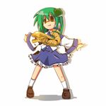  &gt;:) alien alien_(movie) chestburster detached_sleeves empty_eyes frog green_hair hair_tubes honehone kochiya_sanae monster open_mouth outstretched_arms science_fiction skirt smile solo touhou v-shaped_eyebrows yellow_eyes 