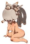  android barefoot breasts gynoid kneeling nipples no_eyes nude open_mouth petaro robot simple_background solo teeth tube ueno_petarou 