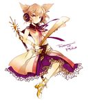  azuma_aya blonde_hair brown_eyes brown_hair character_name dress ritual_baton sash scabbard sheath sheathed simple_background solo sword touhou toyosatomimi_no_miko weapon white_background 