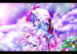  bad_id bad_pixiv_id bat_wings blue_hair blush dress fang flower hat hat_ribbon letterboxed open_mouth pink_dress pink_eyes pocket_watch remilia_scarlet ribbon scarf shunsuke smile snowing solo touhou watch wings 